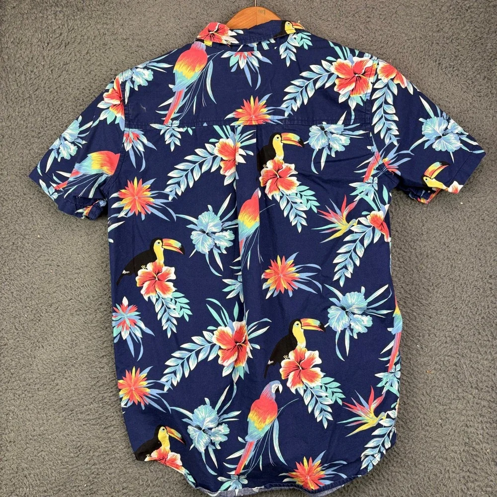 The Childrens Place Boys Blue Tropical Parrot Toucan Floral Button Down Shirt 16